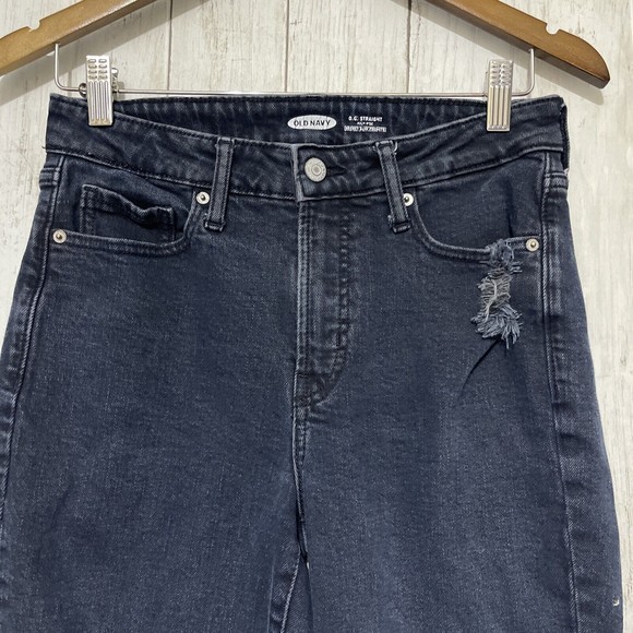 Old Navy Jeans Women's 2 O.G. Black Straight High Rise Distressed Secret Pockets - Picture 3 of 8